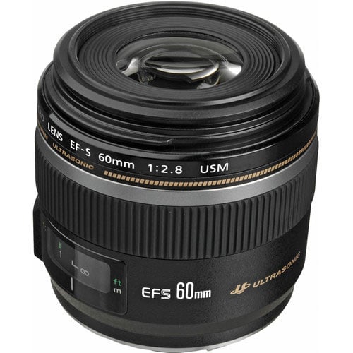 Canon EF-S 60mm lens on a white background