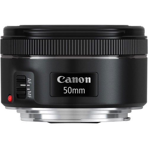 Canon camera lens with '50mm' marking on a white background