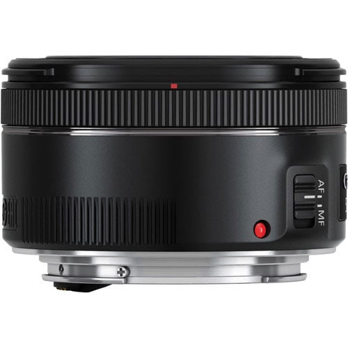 Camera lens with brand logo on a white background