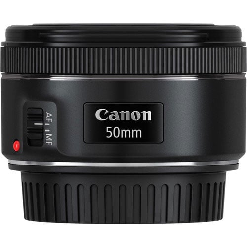 Canon 50mm camera lens on a white background