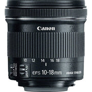 Canon EF-S 10-18mm f/4.5-5.6 IS STM wide-angle zoom lens – lightweight and versatile, perfect for landscapes and vlogging on APS-C DSLRs.