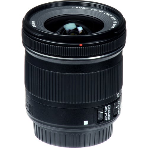 Canon EF-S 10-18mm f/4.5-5.6 IS STM wide-angle zoom lens – lightweight and versatile, perfect for landscapes and vlogging on APS-C DSLRs.