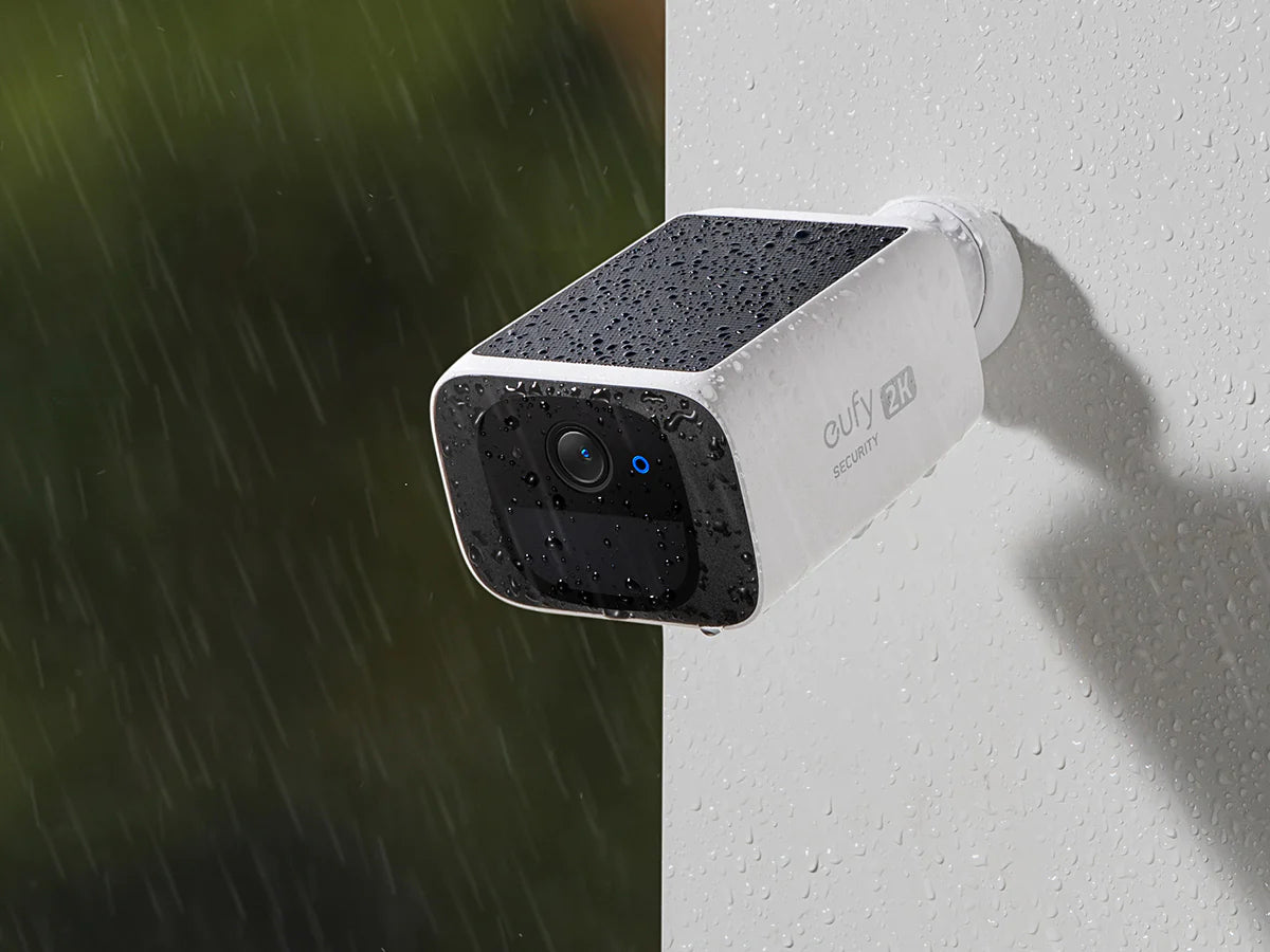 The Eufy Spotlight SoloCam S220 is a compact, wireless, solar-powered home security camera with 2K resolution, infrared night vision, on-device AI for detection, and a weatherproof IP67 rating.