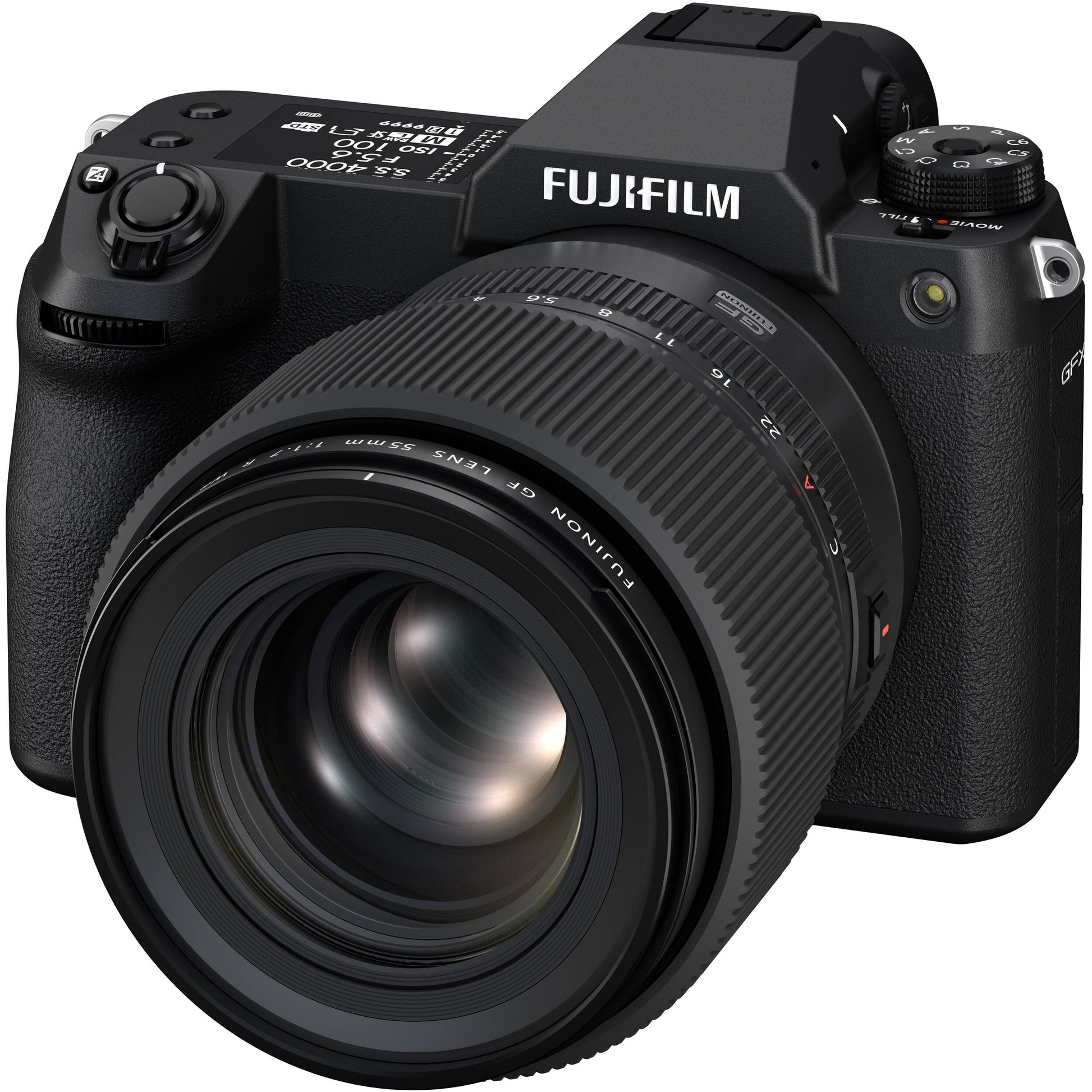 Fujifilm GF 55mm f/1.7 R WR. Medium-format prime with f/1.7, sharp optics, weather-resistant build, and beautiful bokeh for portraits.