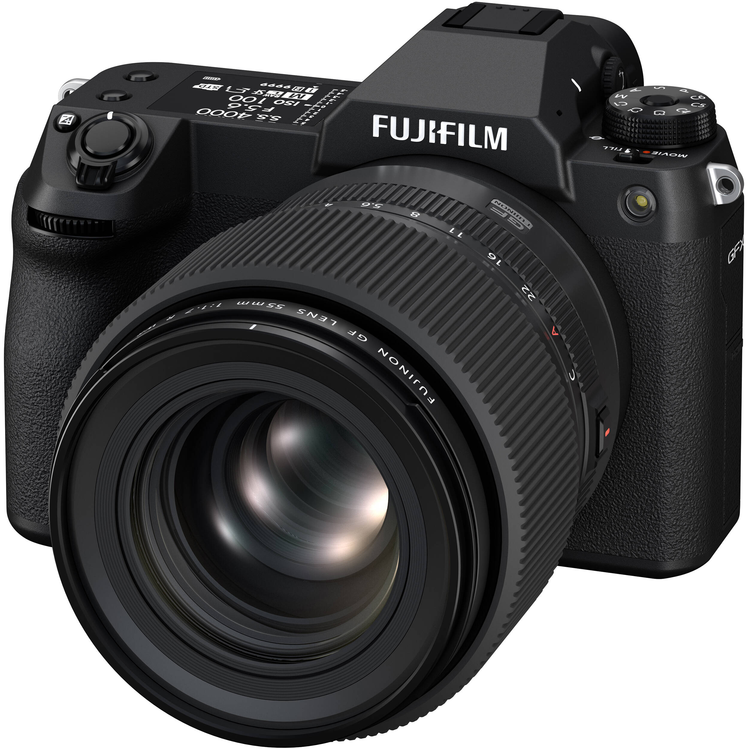 Fujifilm GF 55mm f/1.7 R WR. Medium-format prime with f/1.7, sharp optics, weather-resistant build, and beautiful bokeh for portraits.