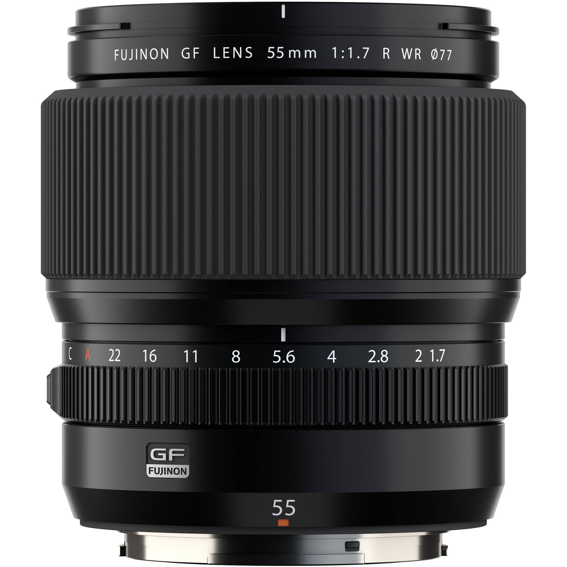 Fujifilm GF 55mm f/1.7 R WR. Medium-format prime with f/1.7, sharp optics, weather-resistant build, and beautiful bokeh for portraits.