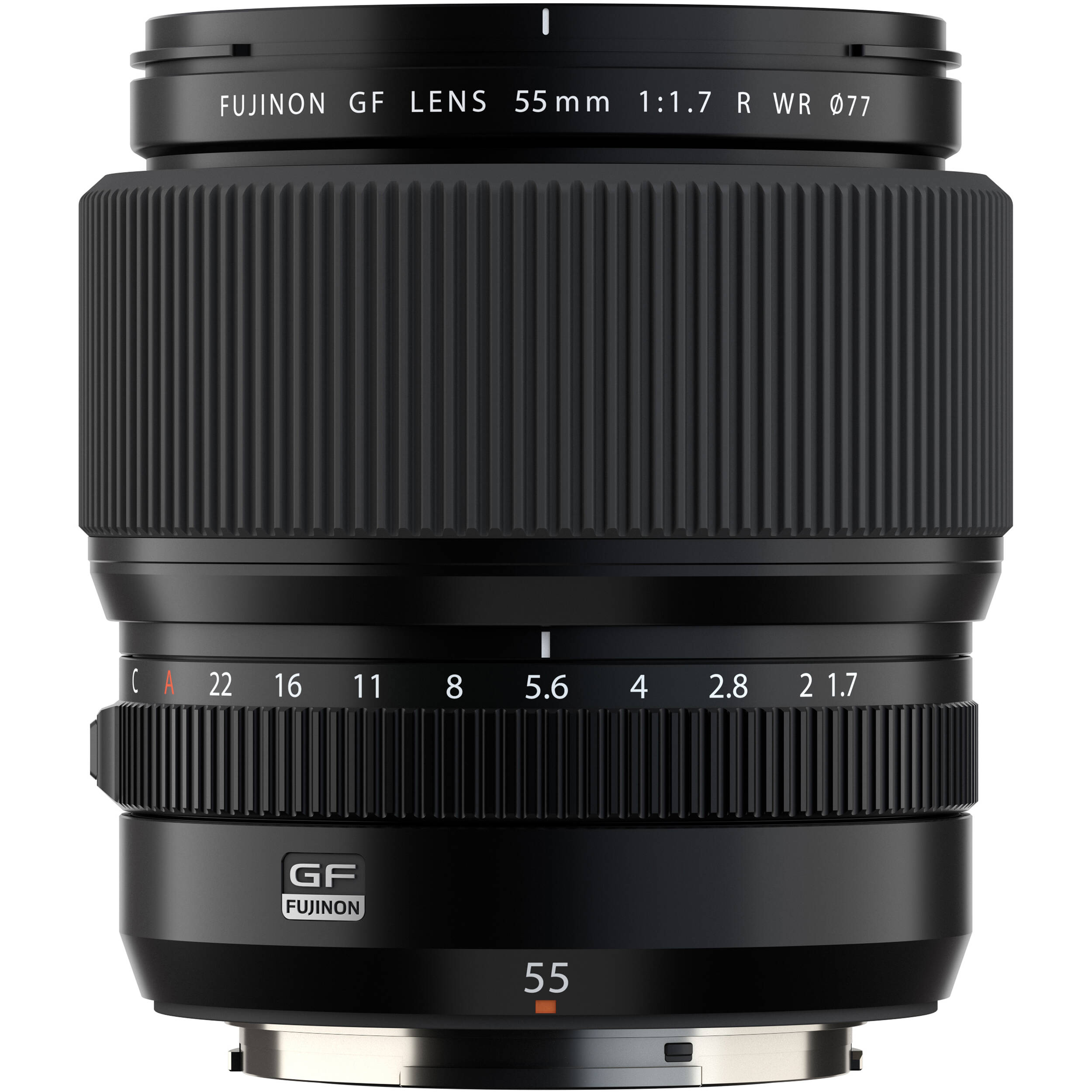 Fujifilm GF 55mm f/1.7 R WR. Medium-format prime with f/1.7, sharp optics, weather-resistant build, and beautiful bokeh for portraits.