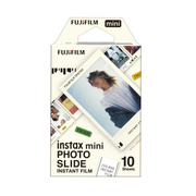 Fujifilm Instax Mini photo slide instant film packaging with images on a white background