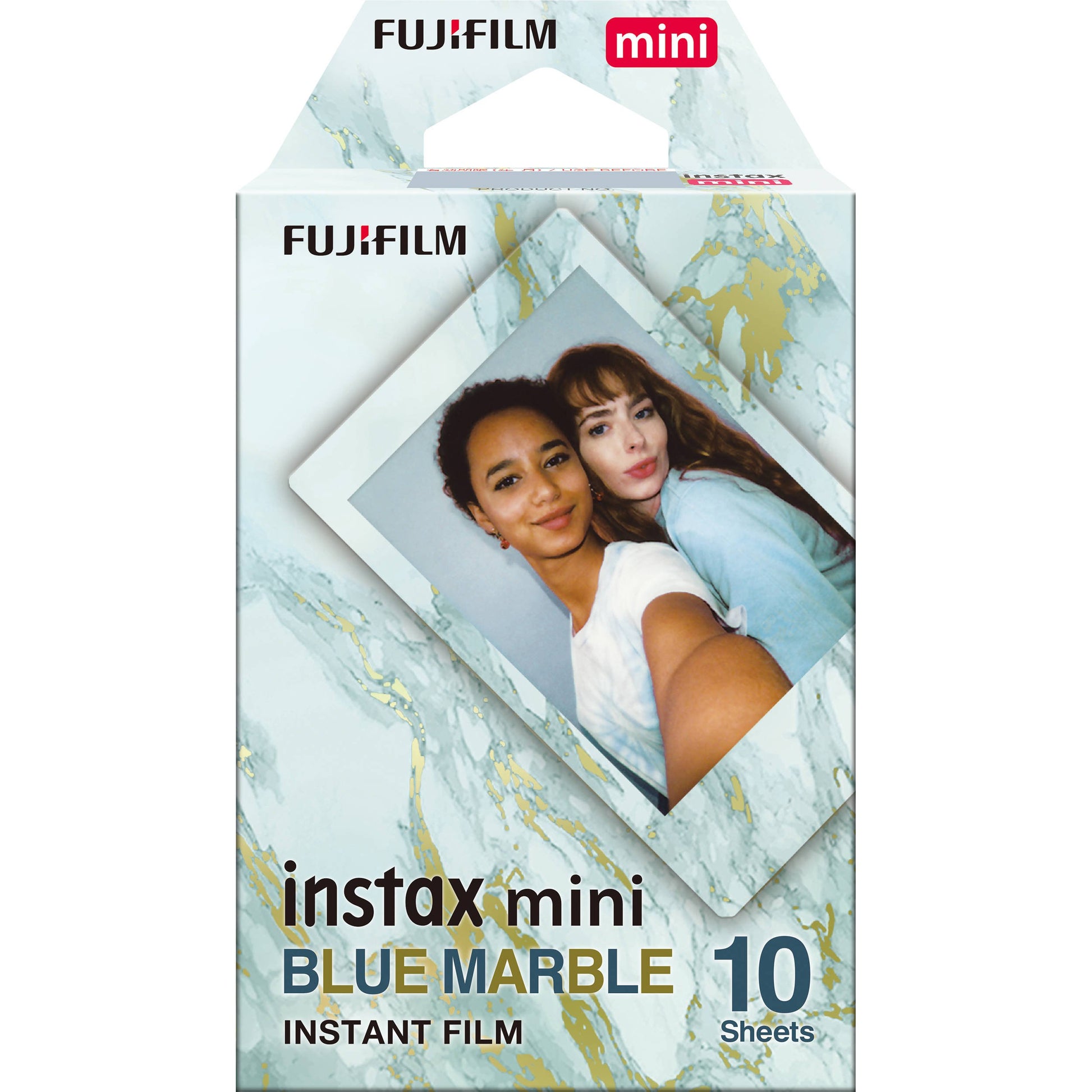 Pack of 10 sheets Fujifilm Instax Mini Blue Marble instant film with decorative marble-patterned frames for credit card-sized photos
