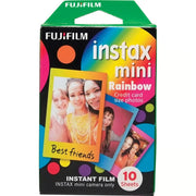 Fujifilm Instax Mini Instant Film Rainbow – 10-pack of instant film featuring vibrant rainbow-colored borders, compatible with all Instax Mini cameras and printers.