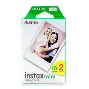 Fujifilm Instax Mini instant film packaging with a photo of two people on a white background