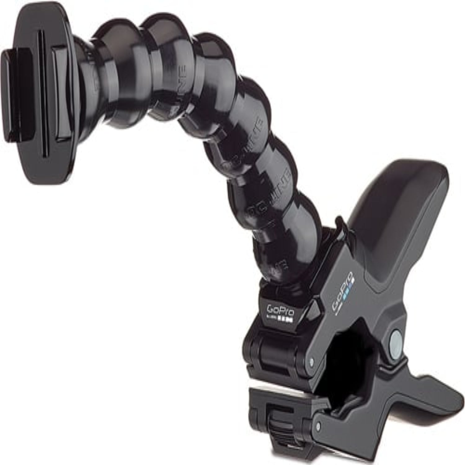The GoPro Jaws Flex Clamp securely grips irregular shapes and super slim objects thanks to its innovative design.
