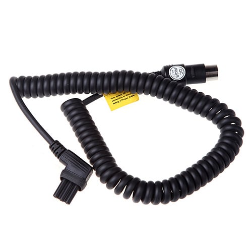 Godox NX black power cable for Nikon speedlite flashes, compatible with Godox PB960/PB820 battery packs, extendable up to 1.5 meters, abrasion-resistant with high insulation.