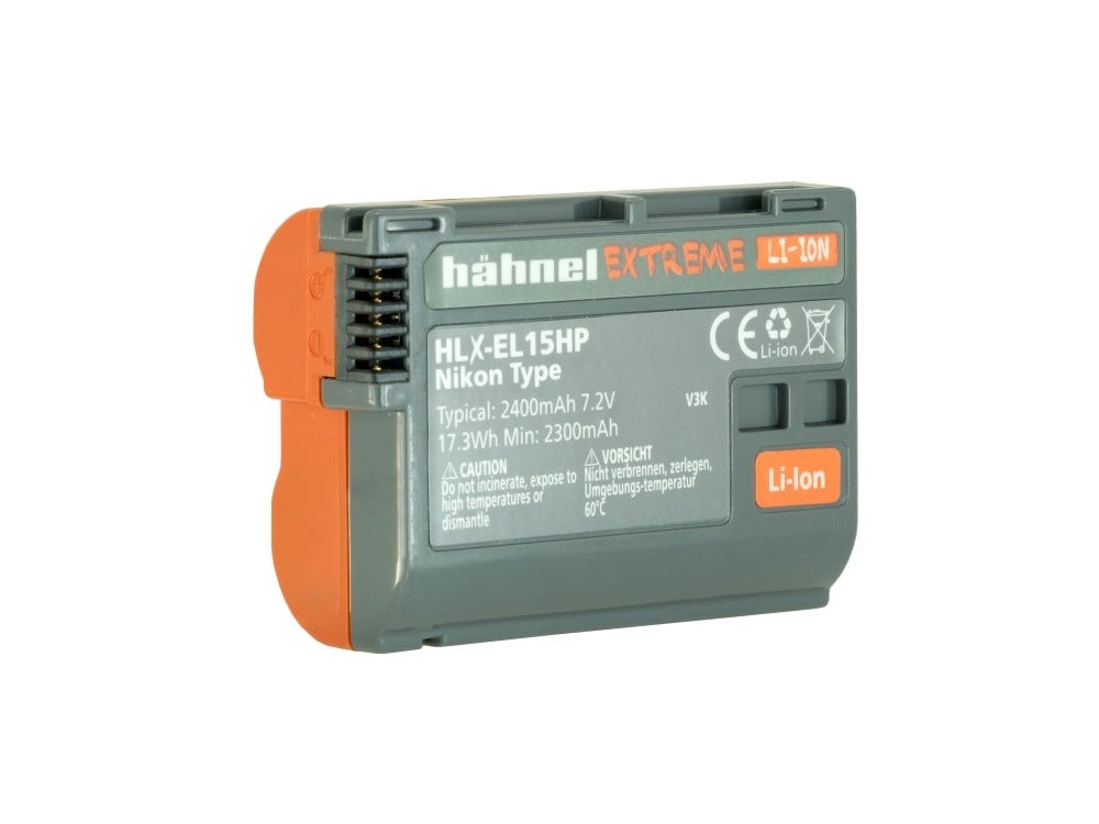 Hahnel camera battery on a white background