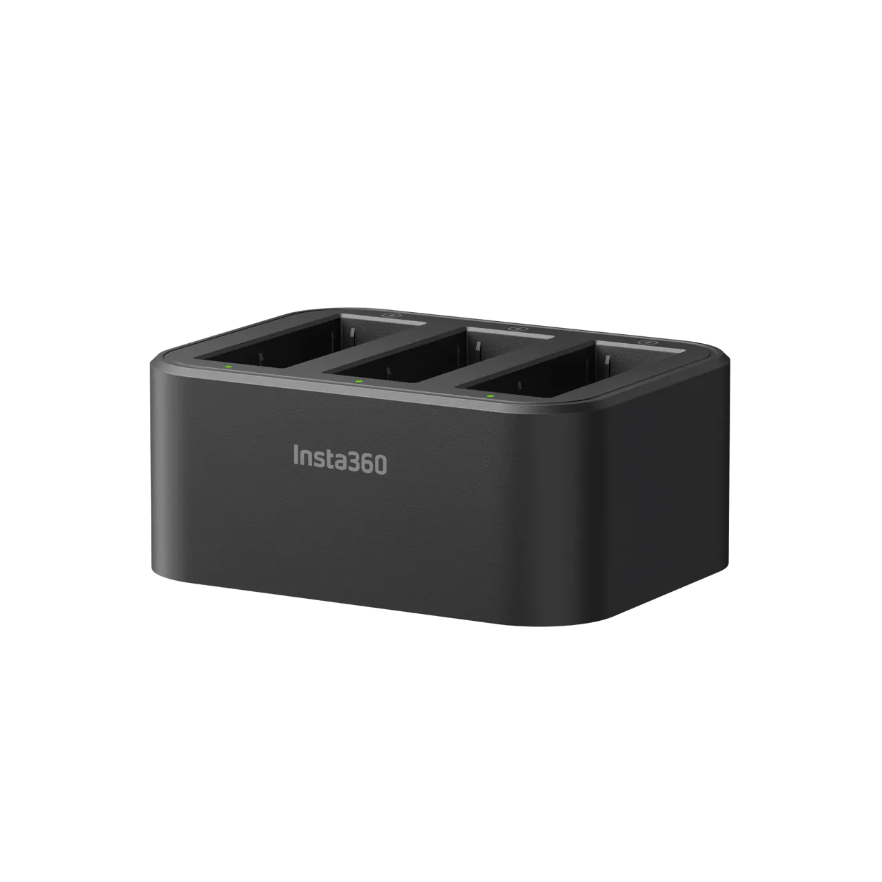 Black charging dock with 'Insta360' branding on a white background