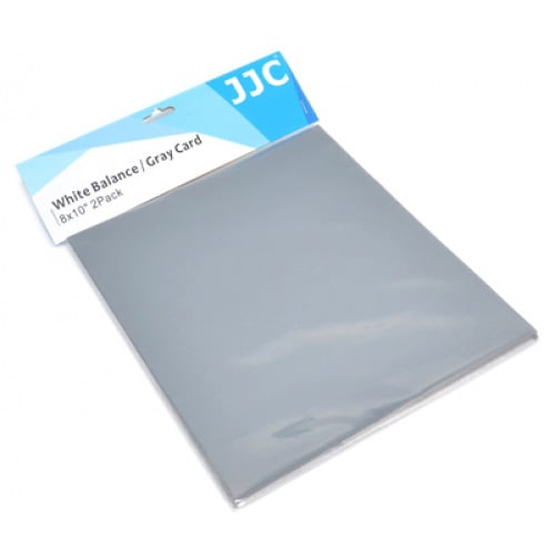 JJC Grey Card 2-in-1 Set – Dual-sided 8x10" card featuring 18% gray and 90% white reflectance surfaces, ideal for achieving accurate color balance in photos; compatible with all film and digital cameras for JPEG and RAW files.
