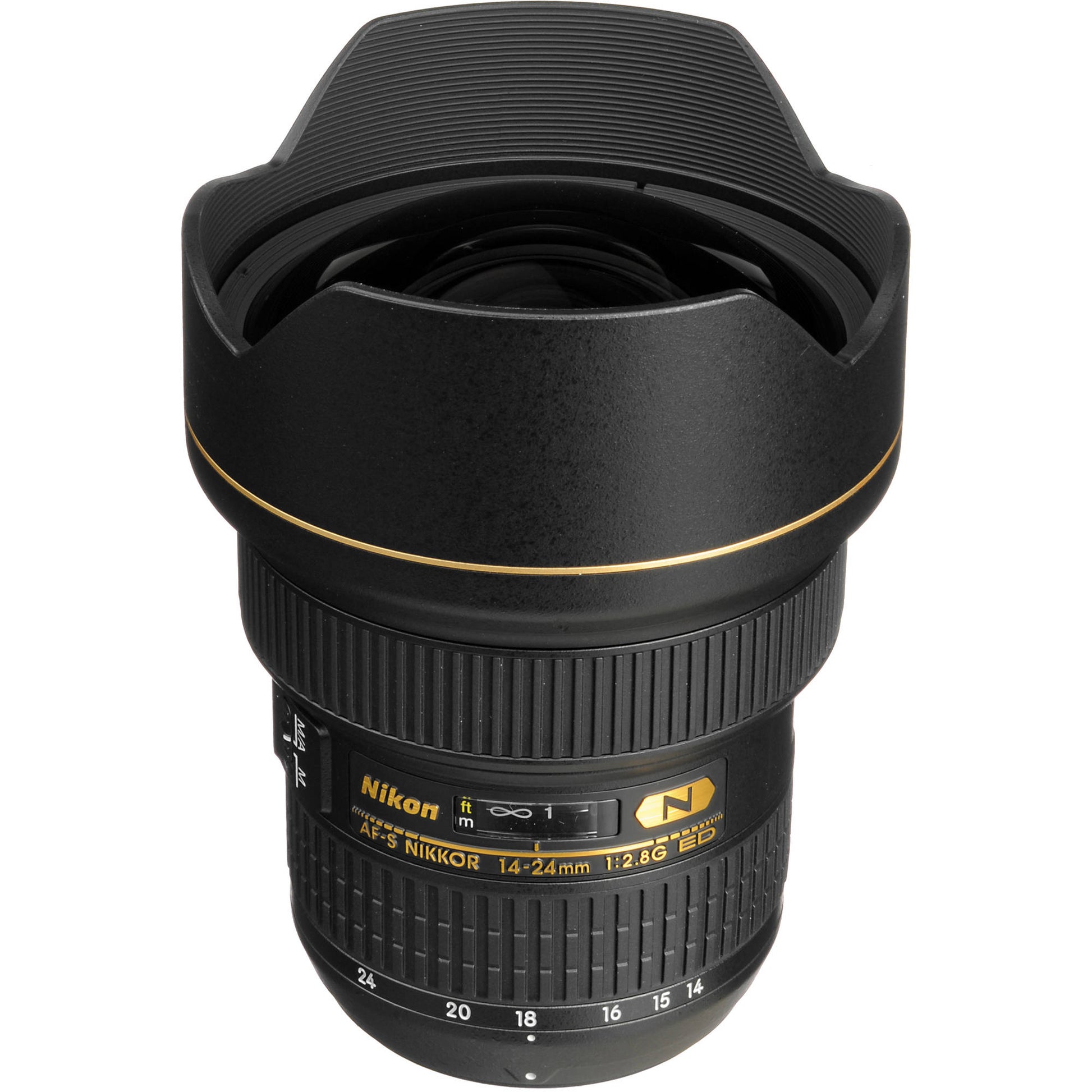 Nikon camera lens with a white background