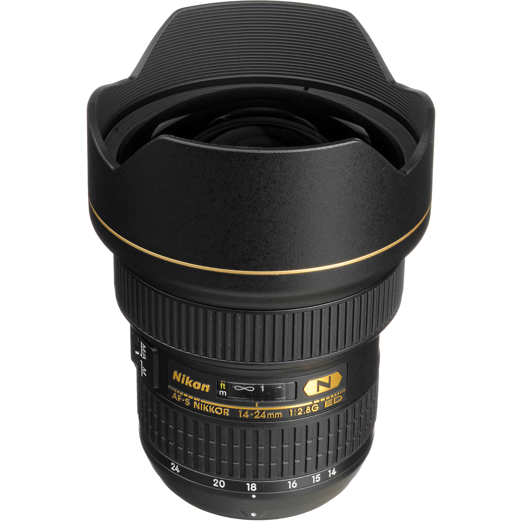Nikon camera lens with a white background