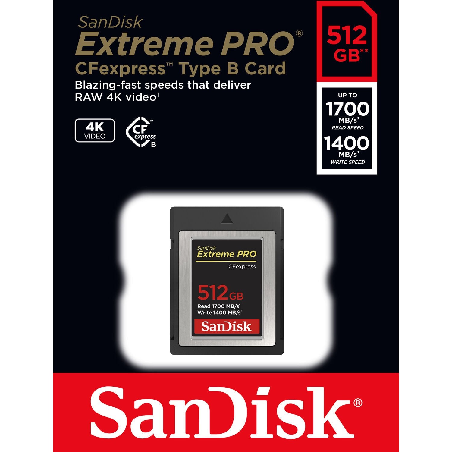 Shoot high-quality videos and images with the SanDisk Extreme Pro 512GB CFexpress Memory Card. Offers read speeds up to 1700MBs and write speeds up to 1400MBs
