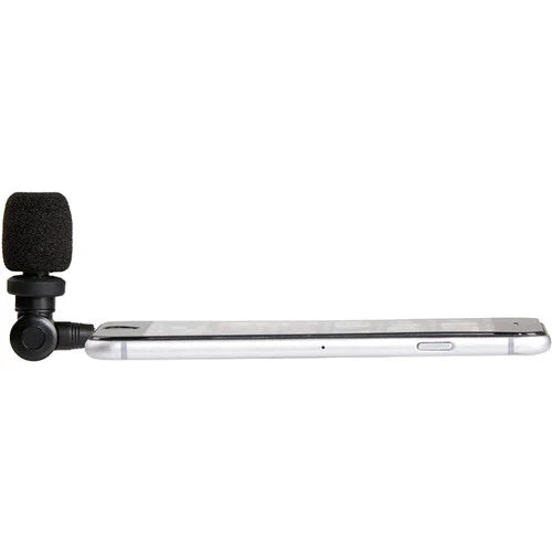 Saramonic SmartMic ultra-compact electret condenser microphone with 3.5mm TRRS connector, cardioid polar pattern, 35 Hz to 18 kHz frequency response, built-in shockmount to reduce handling noise, lightweight 21g, plug-and-play with no battery required for iOS, Mac, and Android devices.