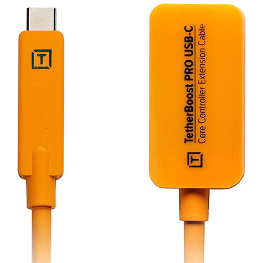 Tether Tools TetherBoost Pro USB-C Extension Cable – 5m active extension with integrated power regulator, USB 3.2 Gen 2 (10 Gbit/s), high-visibility orange, compatible with USB-C male-to-male cables, extends tethering distance up to 19.2m.
