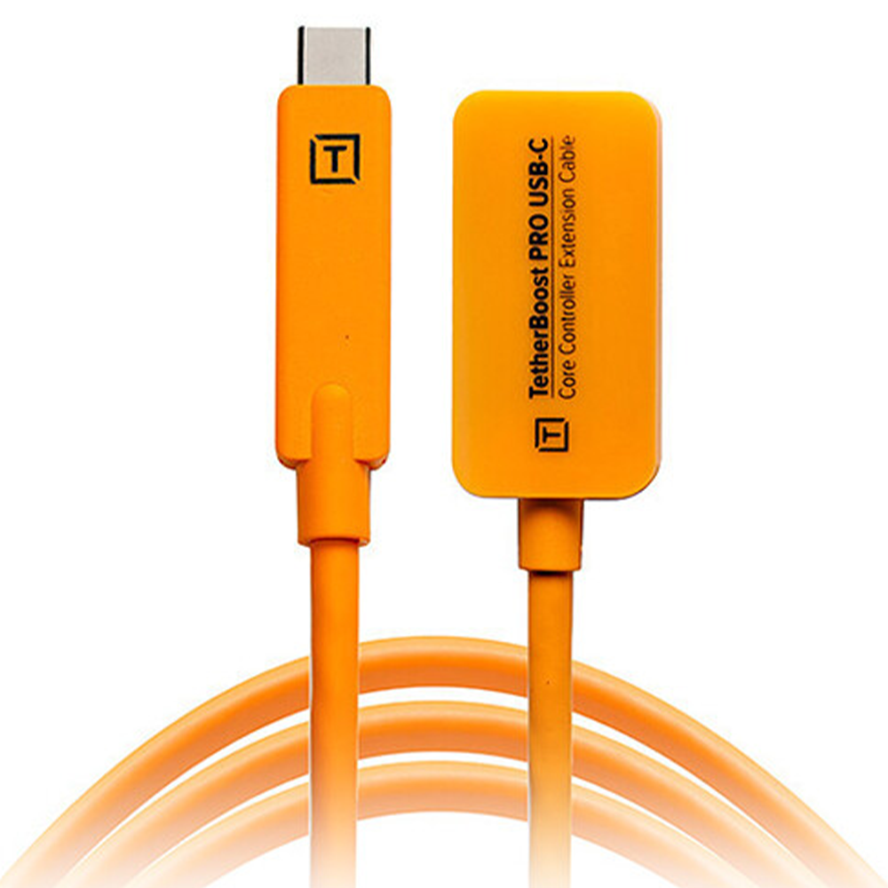 Tether Tools TetherBoost Pro USB-C Extension Cable – 5m active extension with integrated power regulator, USB 3.2 Gen 2 (10 Gbit/s), high-visibility orange, compatible with USB-C male-to-male cables, extends tethering distance up to 19.2m.