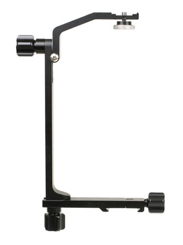 Wimberley F‑1 telephoto combo flash bracket in black anodized aluminum, modular Shape‑Shifter design with Arca‑Swiss quick‑release compatibility.