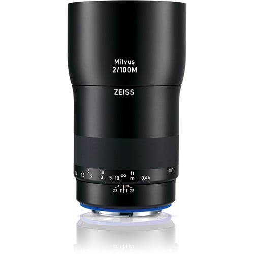Zeiss Milvus 100mm f/2 Macro ZE for Canon EF. Telephoto macro lens with 1:2 magnification, fast f/2 aperture, and weather-sealed all-metal build.