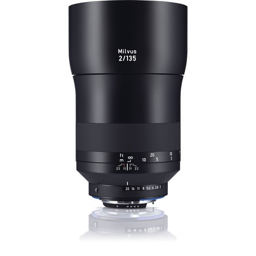 Zeiss Milvus 135mm f/2 ZF.2 for Nikon F. Medium telephoto prime lens with Sonnar optics, f/2 aperture, manual focus, and weather-sealed metal construction.