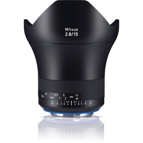 Zeiss Milvus 15mm f/2.8 ZE for Canon EF. Ultra-wide angle prime lens with f/2.8 aperture, advanced optics, manual focus, and durable weather-sealed build.