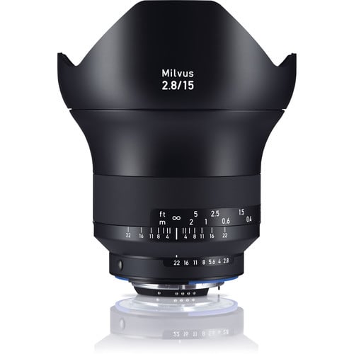 Zeiss Milvus 15mm f/2.8 ZF.2 for Nikon F. Ultra-wide angle prime lens with f/2.8 aperture, advanced optics, manual focus, and weather-sealed build.