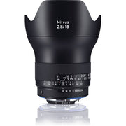 Zeiss Milvus 18mm f/2.8 ZF.2 for Nikon F. Super wide angle prime lens with f/2.8 aperture, aspherical optics, manual focus, and durable weather-sealed body.