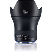 Zeiss Milvus 21mm f/2.8 ZE for Canon EF. Wide angle prime lens with f/2.8 aperture, advanced optics, manual focus, and weather-sealed construction.