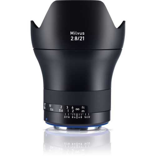 Zeiss Milvus 21mm f/2.8 ZE for Canon EF. Wide angle prime lens with f/2.8 aperture, advanced optics, manual focus, and weather-sealed construction.