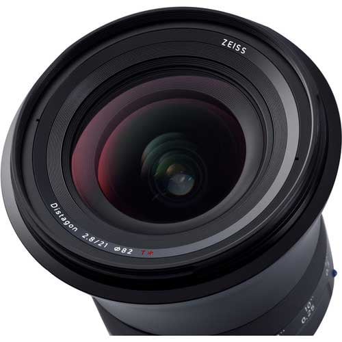 Zeiss Milvus 21mm f/2.8 ZE for Canon EF. Wide angle prime lens with f/2.8 aperture, advanced optics, manual focus, and weather-sealed construction.