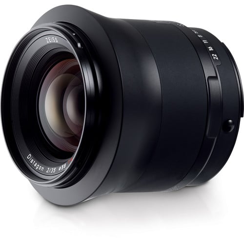 Zeiss Milvus 35mm f/2 ZF.2 for Nikon F. Wide angle prime lens with f/2 aperture, sharp optics, manual focus, and durable weather-sealed construction.