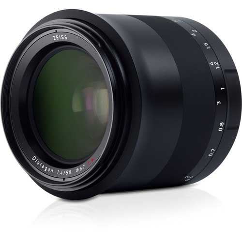 Zeiss Milvus 50mm f/1.4 ZE for Canon EF. Standard prime lens with bright f/1.4 aperture, sharp optics, manual focus, and durable all-metal weather-sealed build.