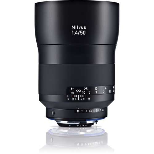 Zeiss Milvus 50mm f/1.4 ZF.2 for Nikon F. Standard prime lens with f/1.4 aperture, sharp optics, manual focus, and durable weather-sealed construction.