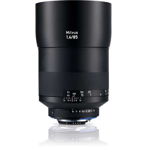 Zeiss Milvus 85mm f/1.4 ZF.2 for Nikon F. Premium portrait lens with smooth bokeh, sharp optics, f/1.4 aperture, manual focus, and weather-sealed build.