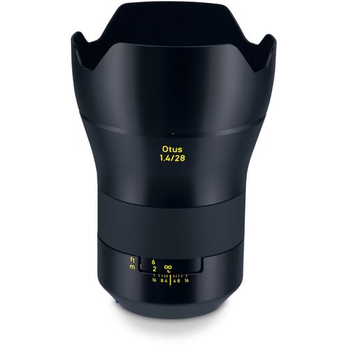 Zeiss Otus 28mm f/1.4 ZE for Canon EF. Wide-angle prime lens with f/1.4 aperture, superior sharpness, manual focus, and durable weather-sealed build.