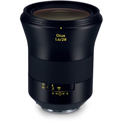Zeiss Otus 28mm f/1.4 ZE for Canon EF. Wide-angle prime lens with f/1.4 aperture, superior sharpness, manual focus, and durable weather-sealed build.