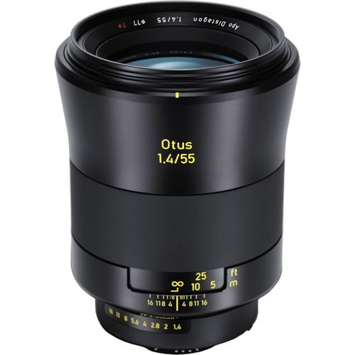 Zeiss Otus 55mm f/1.4 ZF.2 for Nikon F. Premium standard prime lens with f/1.4 aperture, Distagon optics, manual focus, and weather-sealed build.