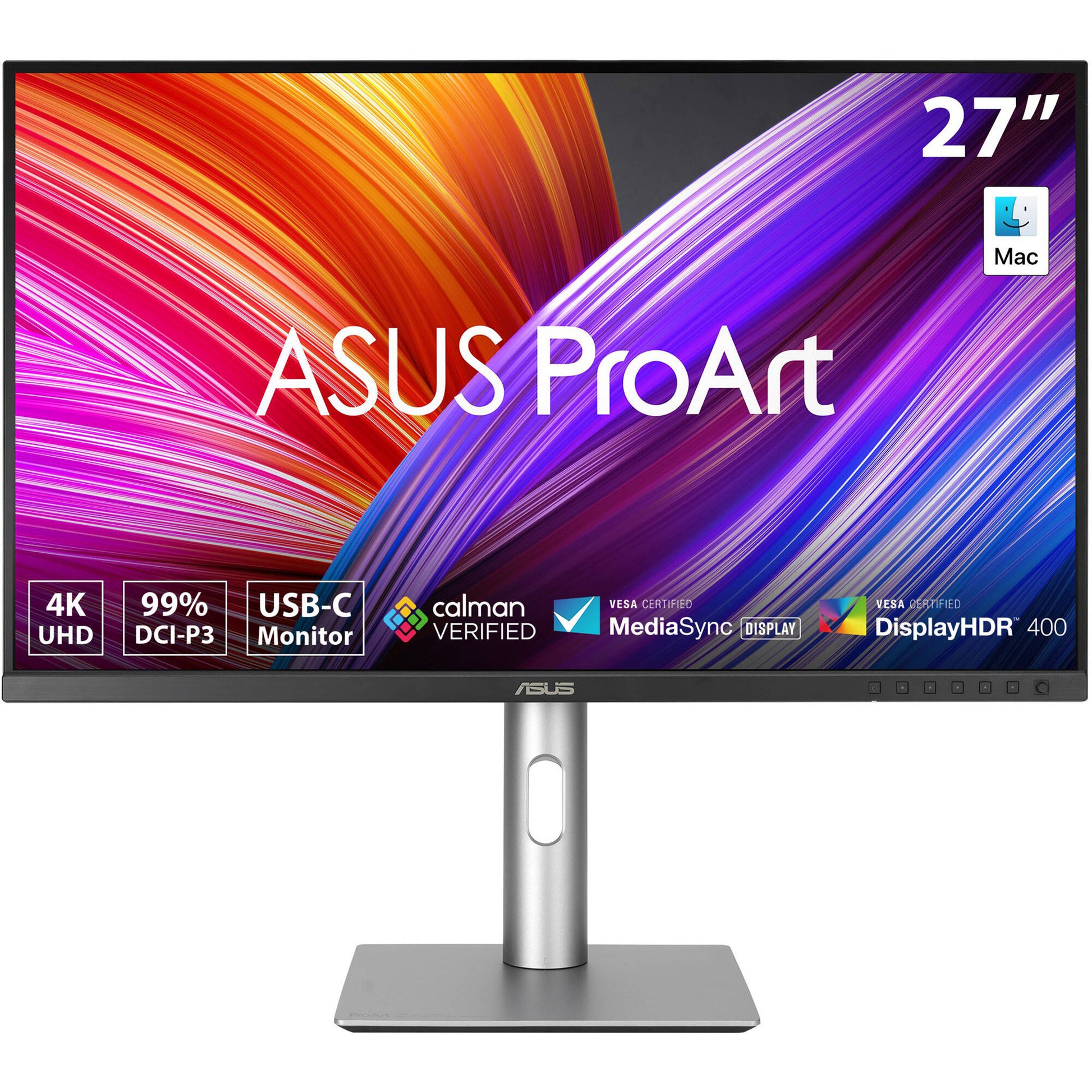 ASUS ProArt monitor with colorful display on a white background