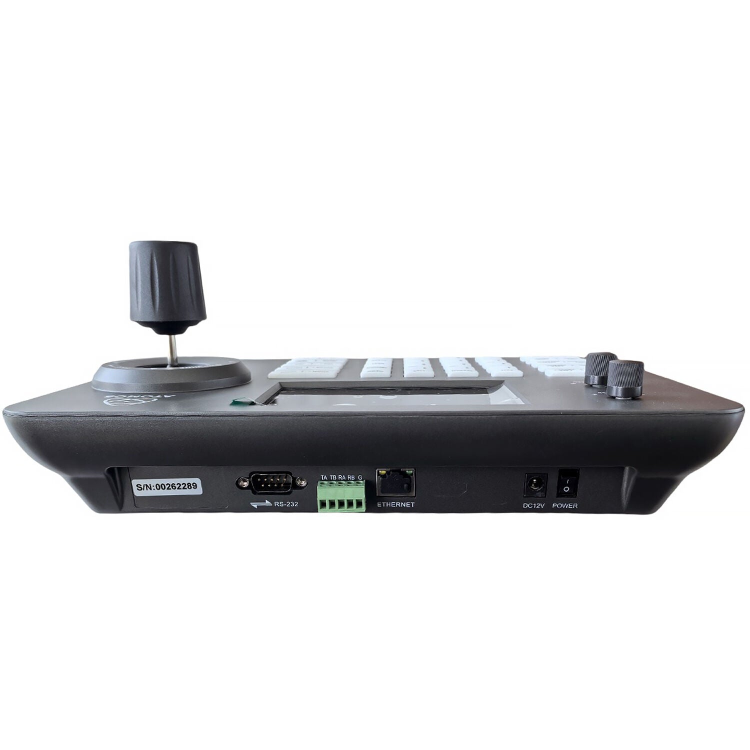 Atomos Camera Remote Control Unit for A-Eye PTZ Cameras with 5-inch LCD and 4D joystick for multi-camera operation.
