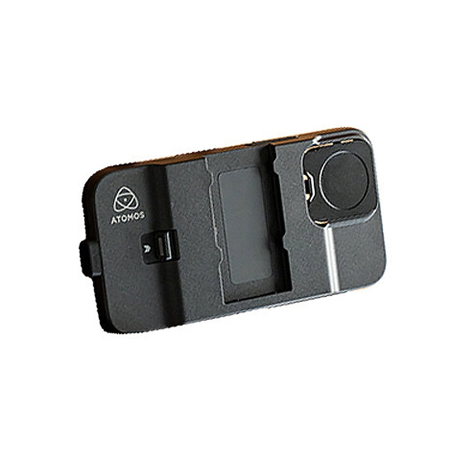 Atomos Ninja Case for iPhone 15 Pro Max – rugged black adapter case for securing the Ninja Phone co-processor to the iPhone with locking cable interface.