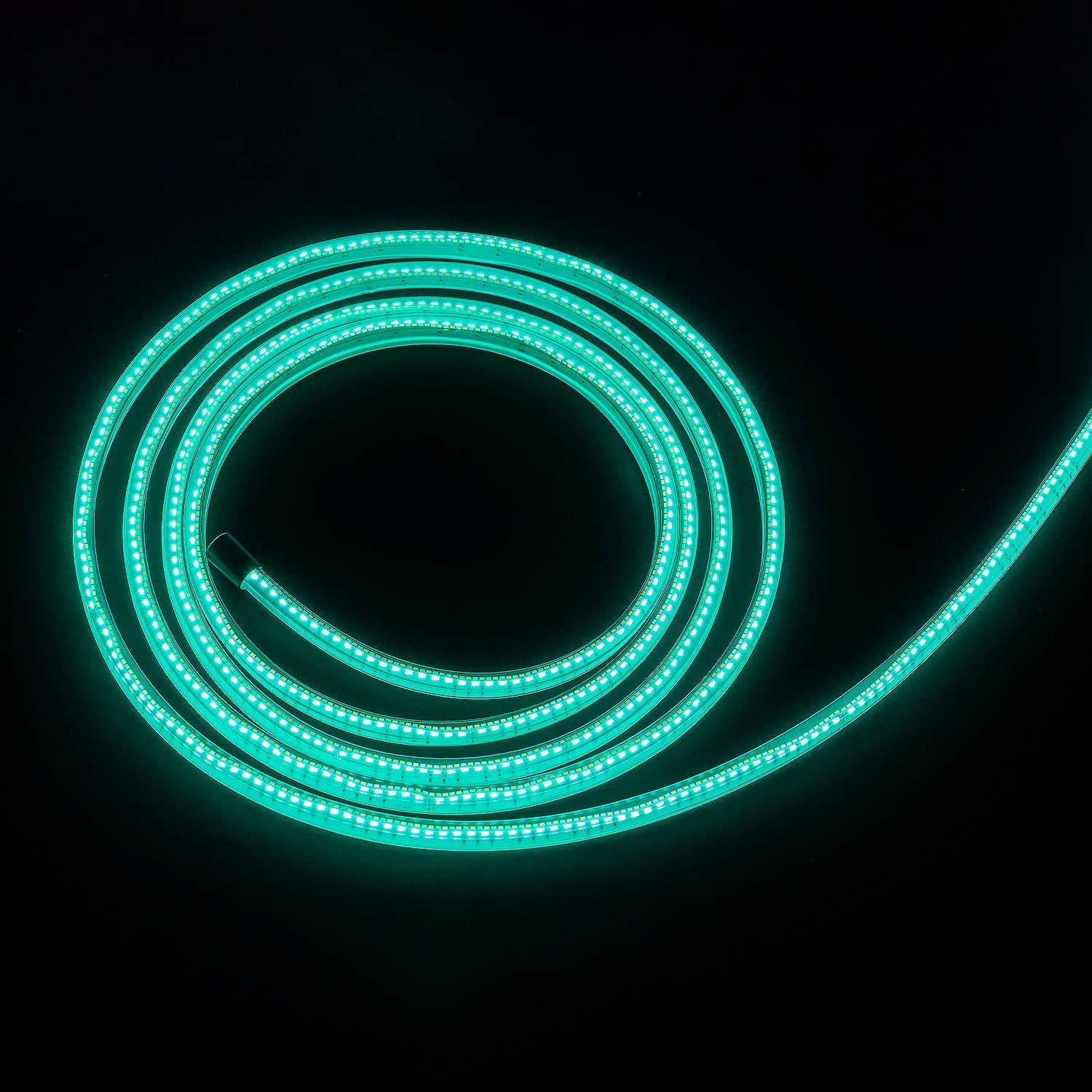 Lime LED strip light on a black background