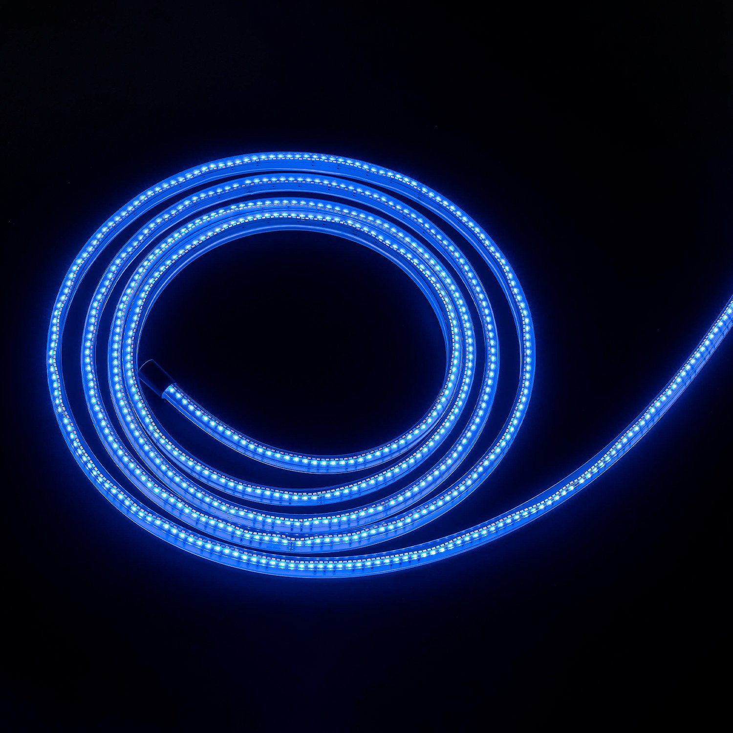 Blue LED strip light on a black background
