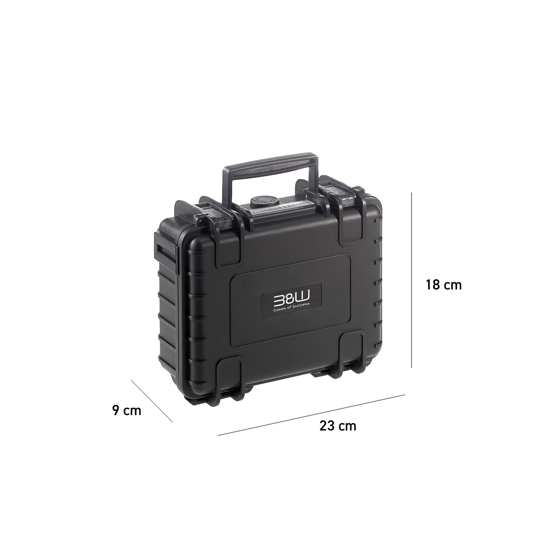 Durable B&W Case Type 500 Black, impact-resistant and stackable.
