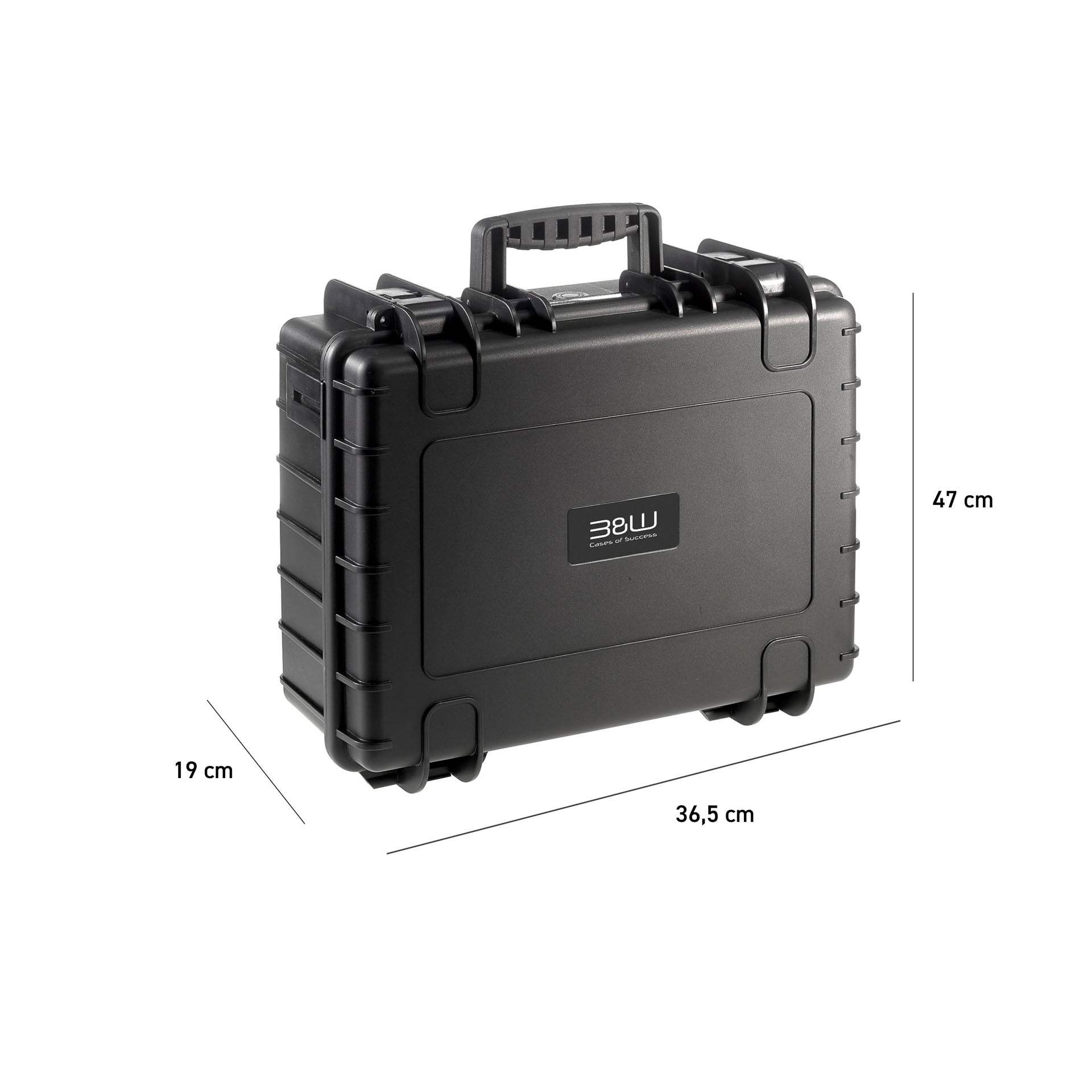 B&W Type 5000 hard case with foam inserts, black, waterproof and dust-proof, ideal for cameras and accessories.