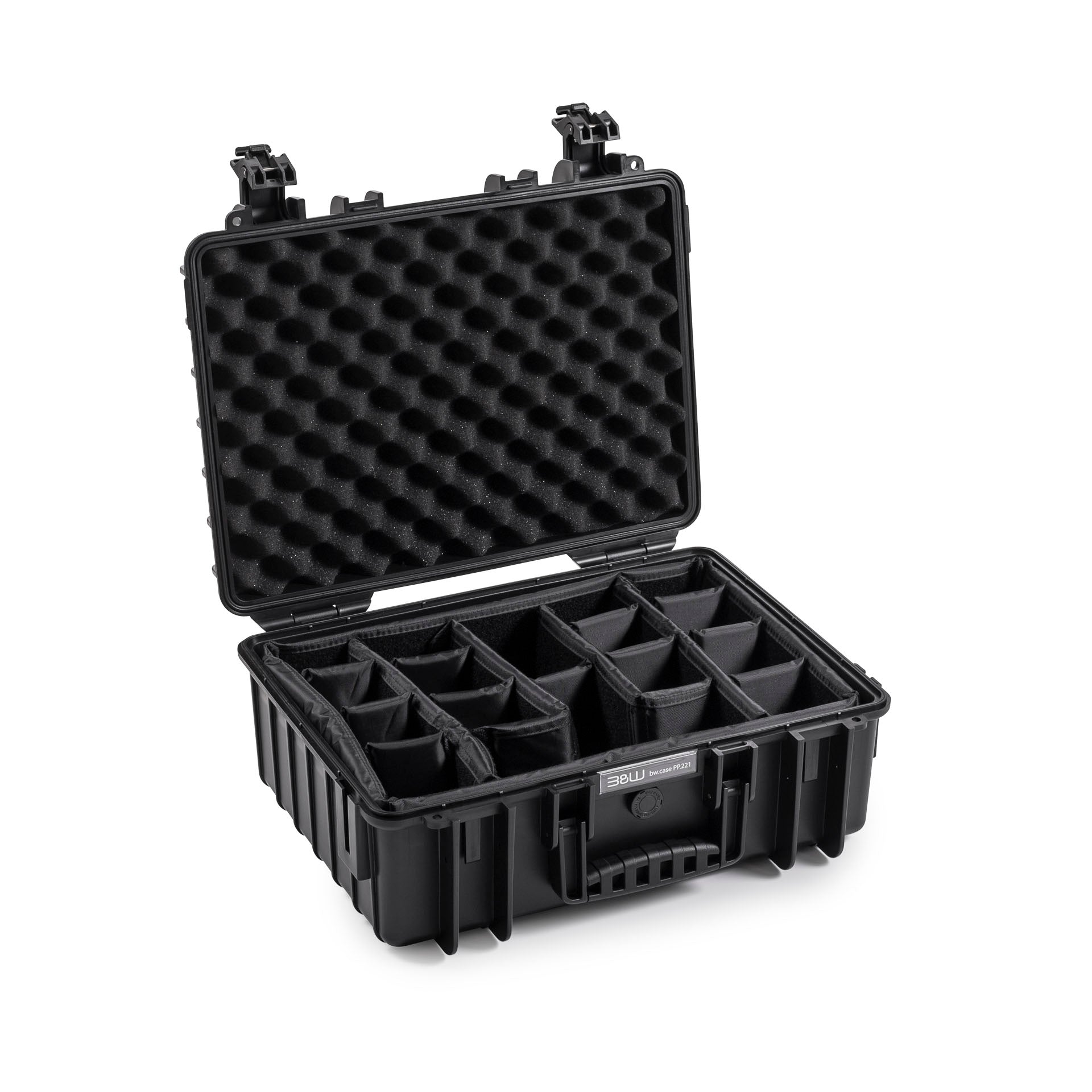 B&W Type 5000 black protective camera case, waterproof and shock-resistant.